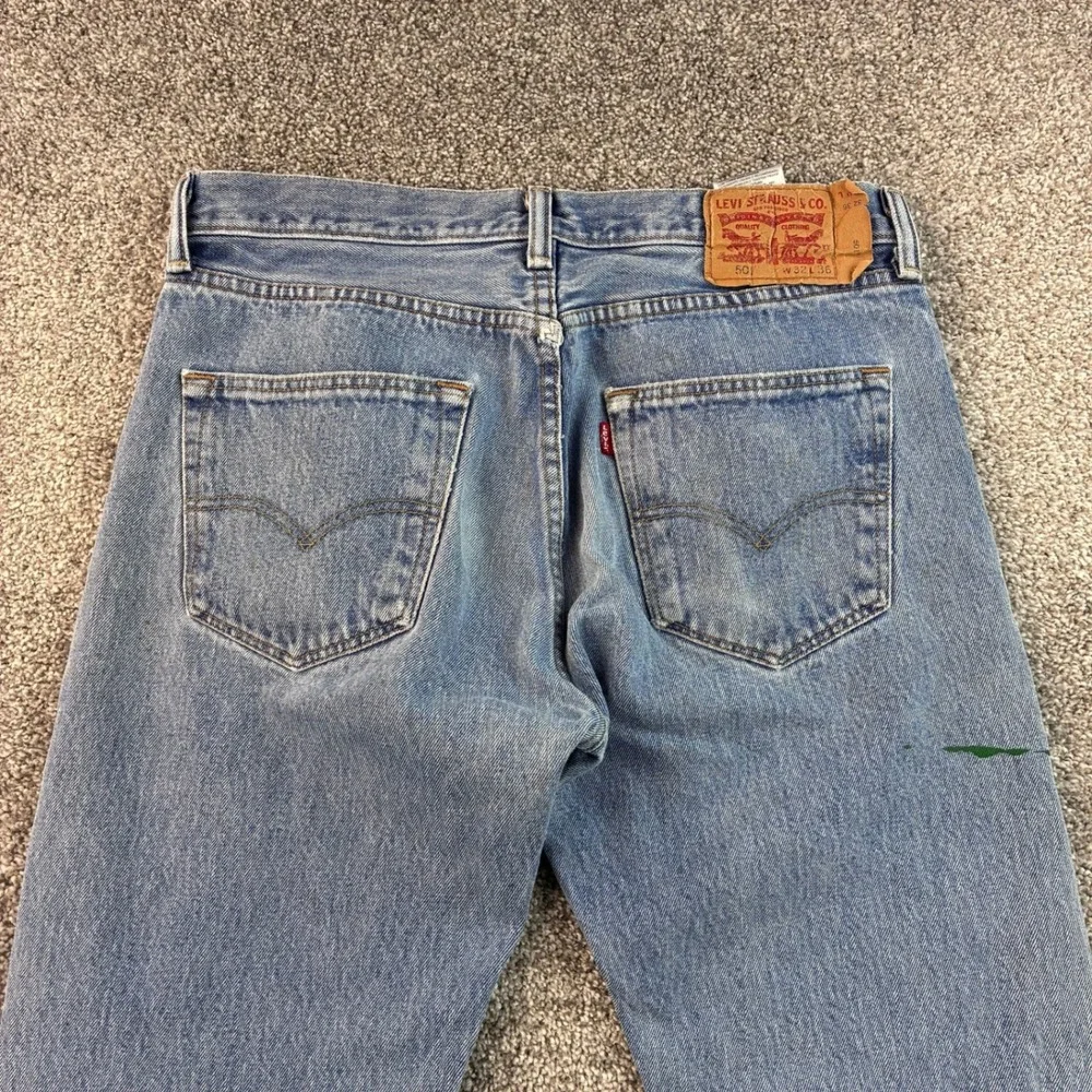 Levi's 501 Jeans Mens 32x36 Blue Cotton Straight Leg Button Fly Distressed